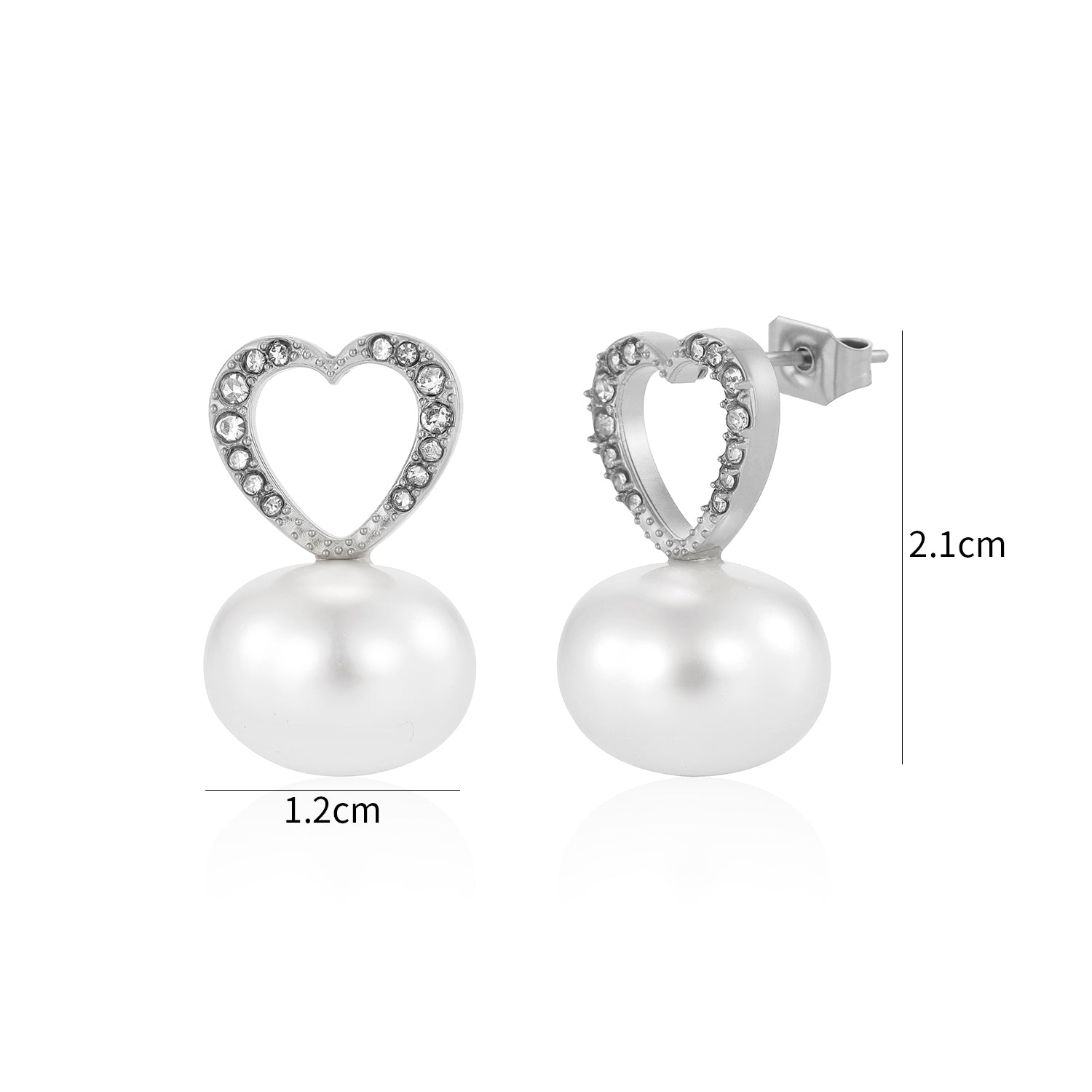 Oorstekers hart parel strass zilver - Desieradenconcurrent.nl