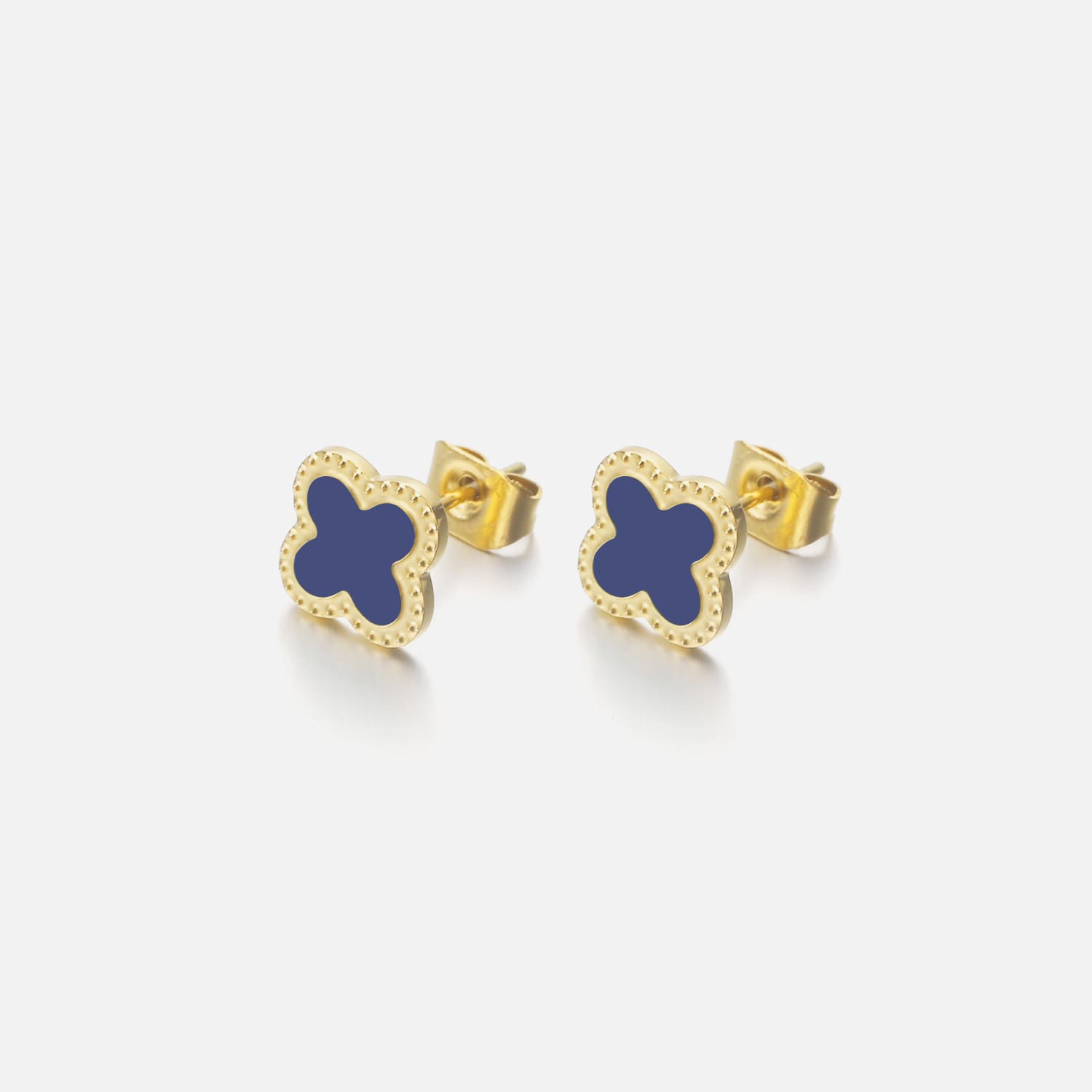 Oorstekers klaver gold/blue - Desieradenconcurrent.nl