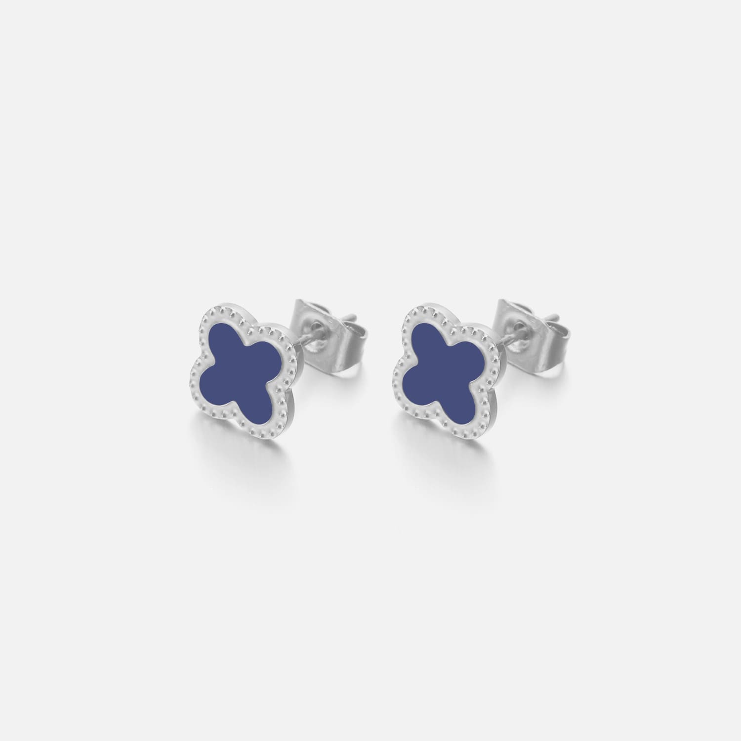 Oorstekers klaver silver/blue - Desieradenconcurrent.nl