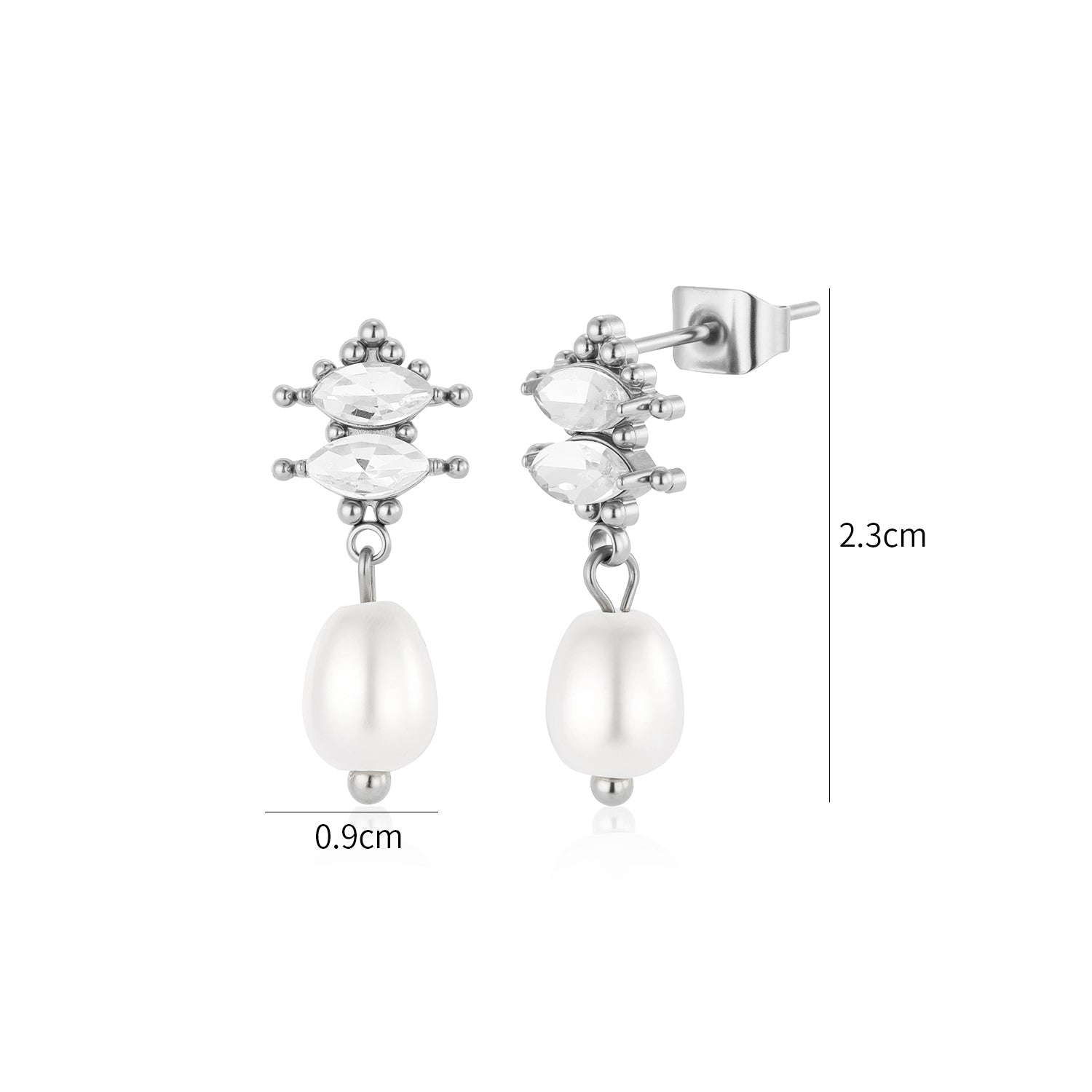 Oorstekers parel met steentjes zilver - Desieradenconcurrent.nl