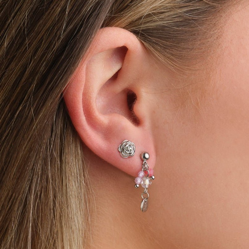 Oorstekers roze gekleurde kralen zilver - Desieradenconcurrent.nl