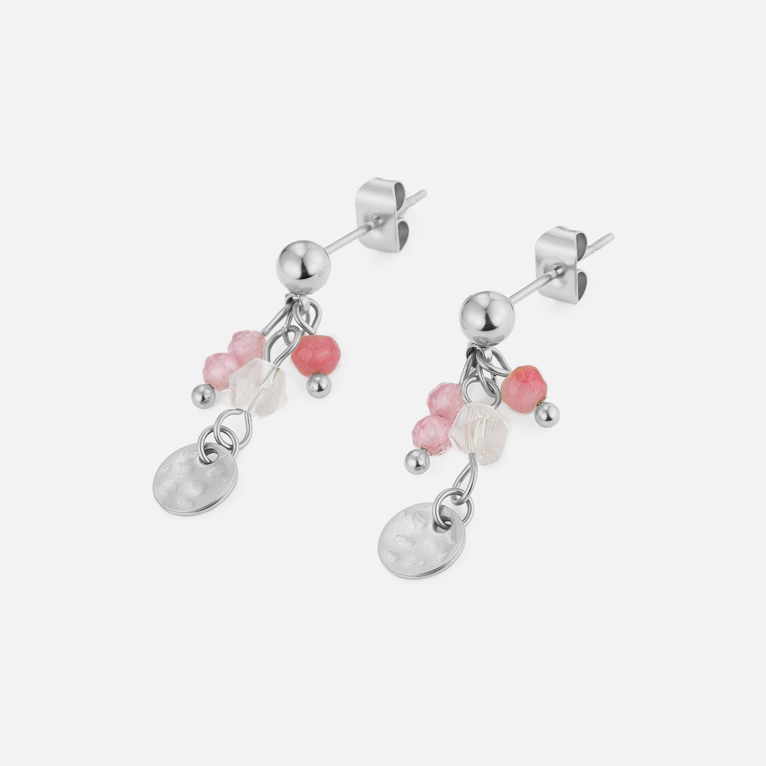 Oorstekers roze gekleurde kralen zilver - Desieradenconcurrent.nl