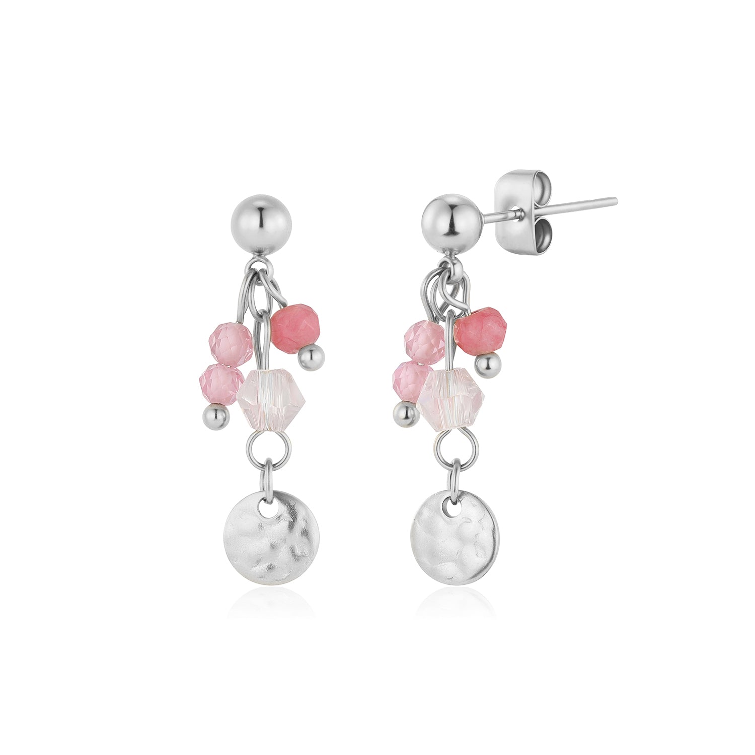 Oorstekers roze gekleurde kralen zilver - Desieradenconcurrent.nl