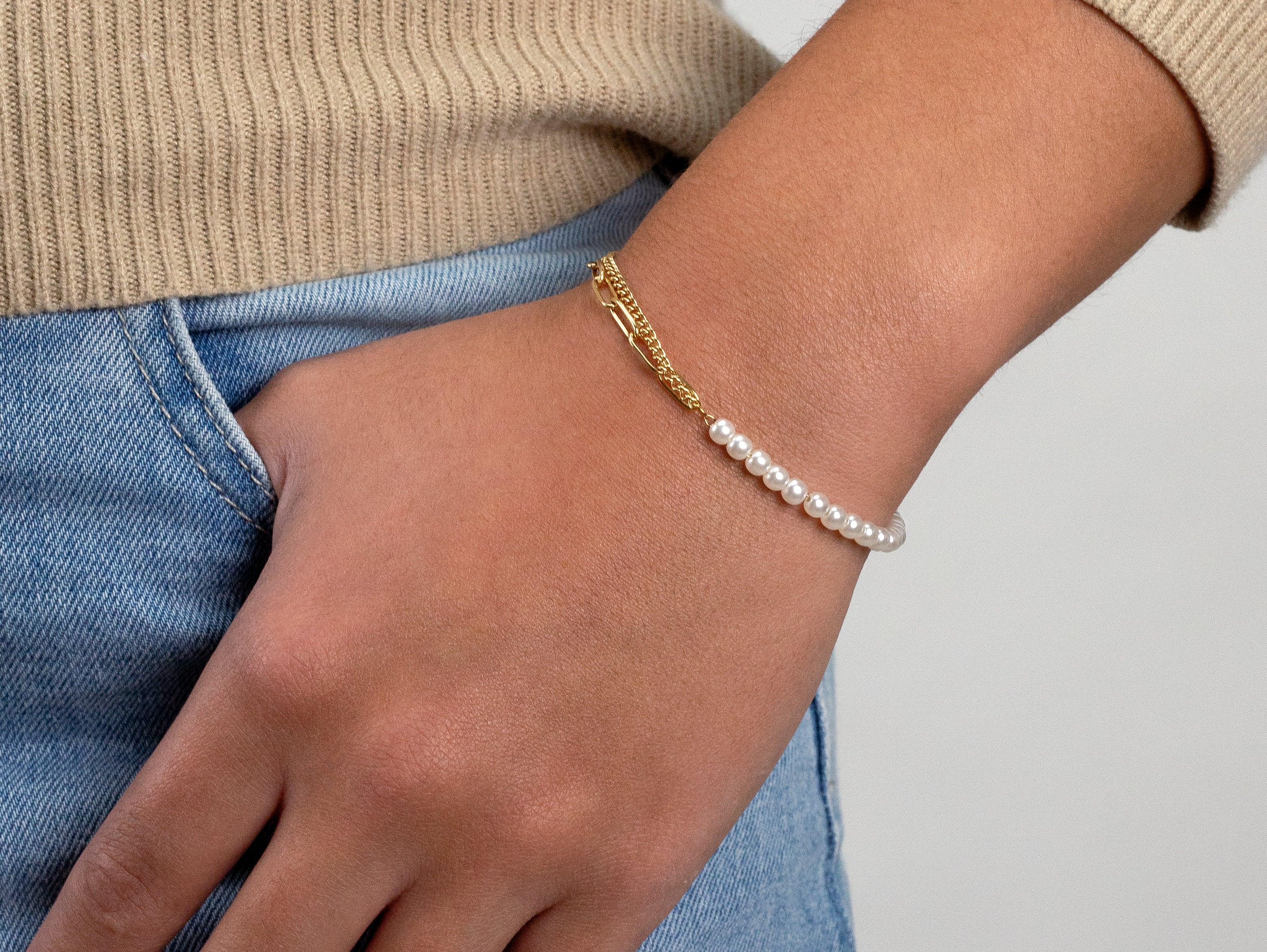 Parel amrband bicolour goud - Desieradenconcurrent.nl