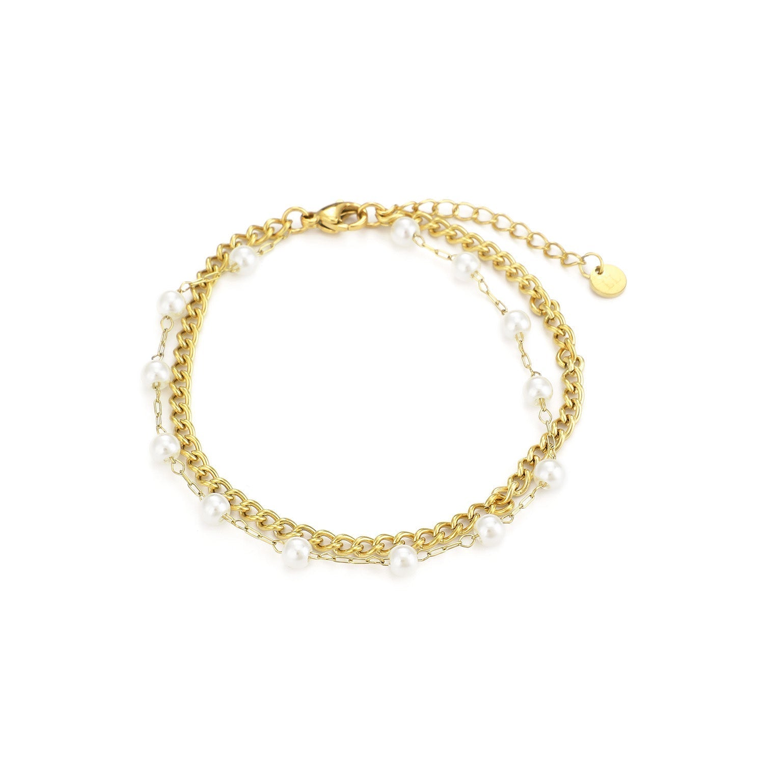 Parel armband tweelaags goud - Desieradenconcurrent.nl