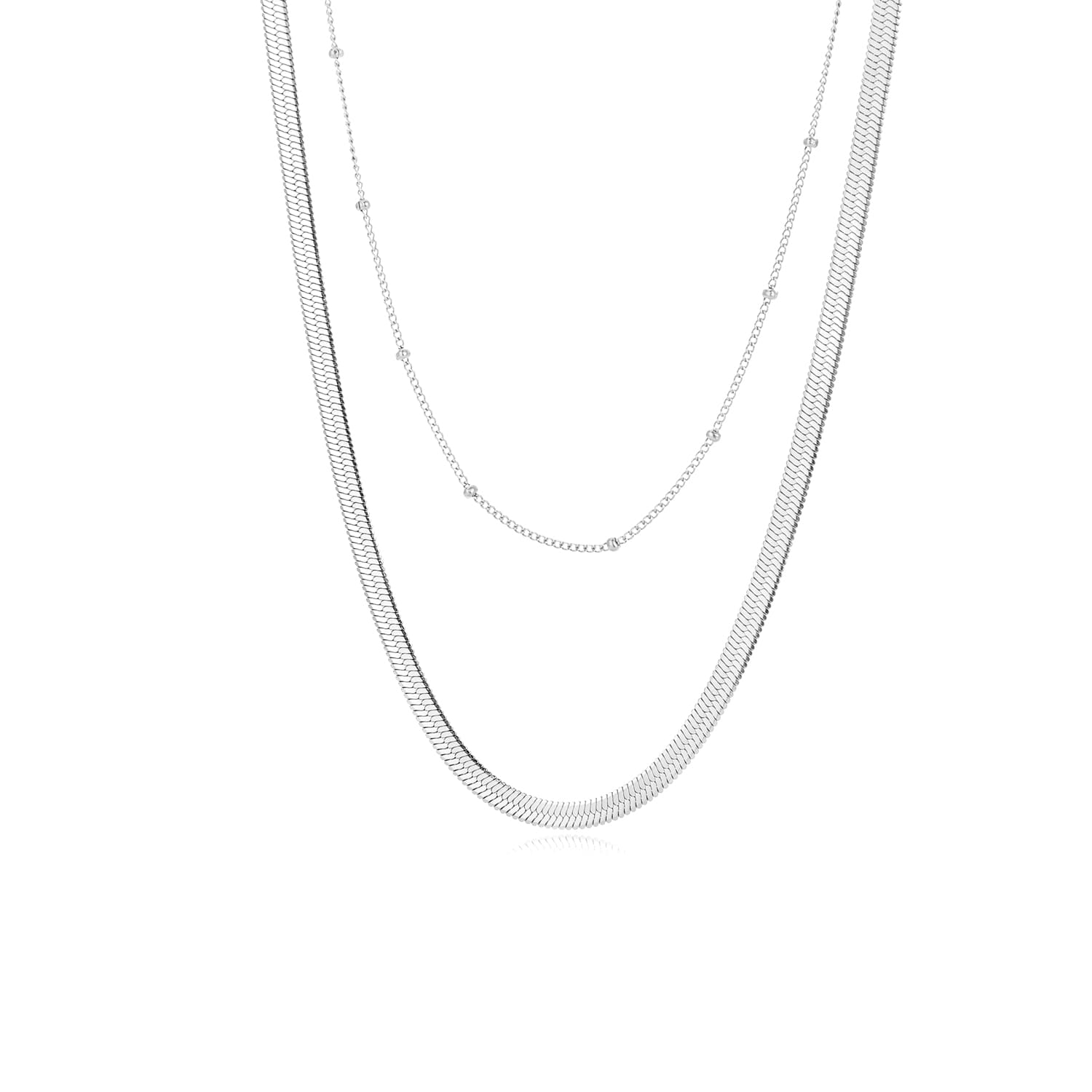Platte ketting tweelaags zilver - Desieradenconcurrent.nl