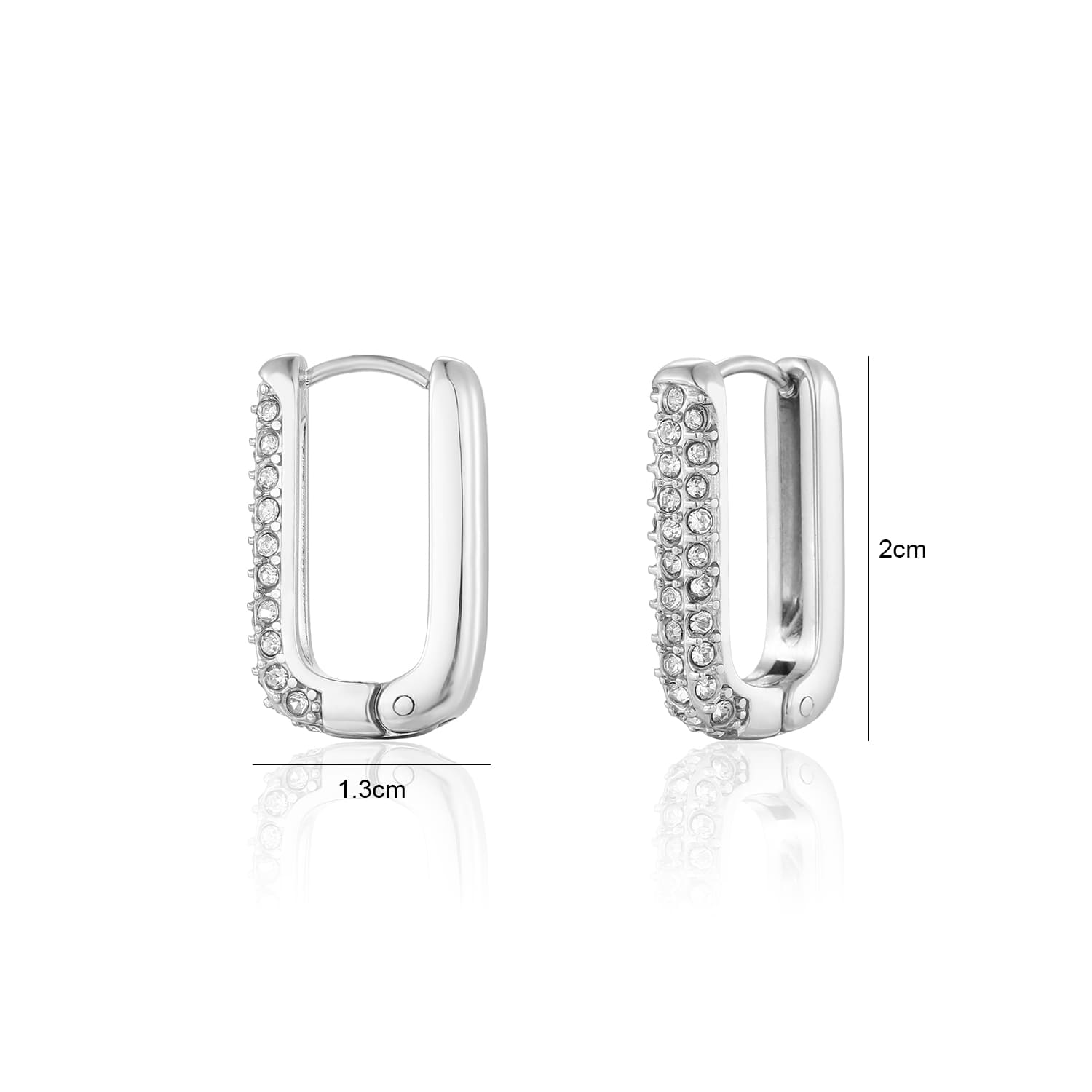 Rechthoekige oorbellen steentjes zilver/wit - Desieradenconcurrent.nl