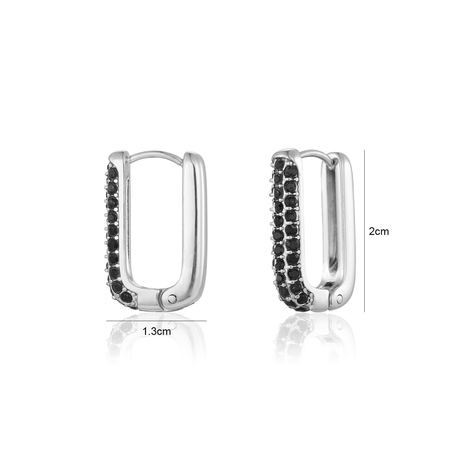 Rechthoekige oorbellen steentjes zilver/zwart - Desieradenconcurrent.nl