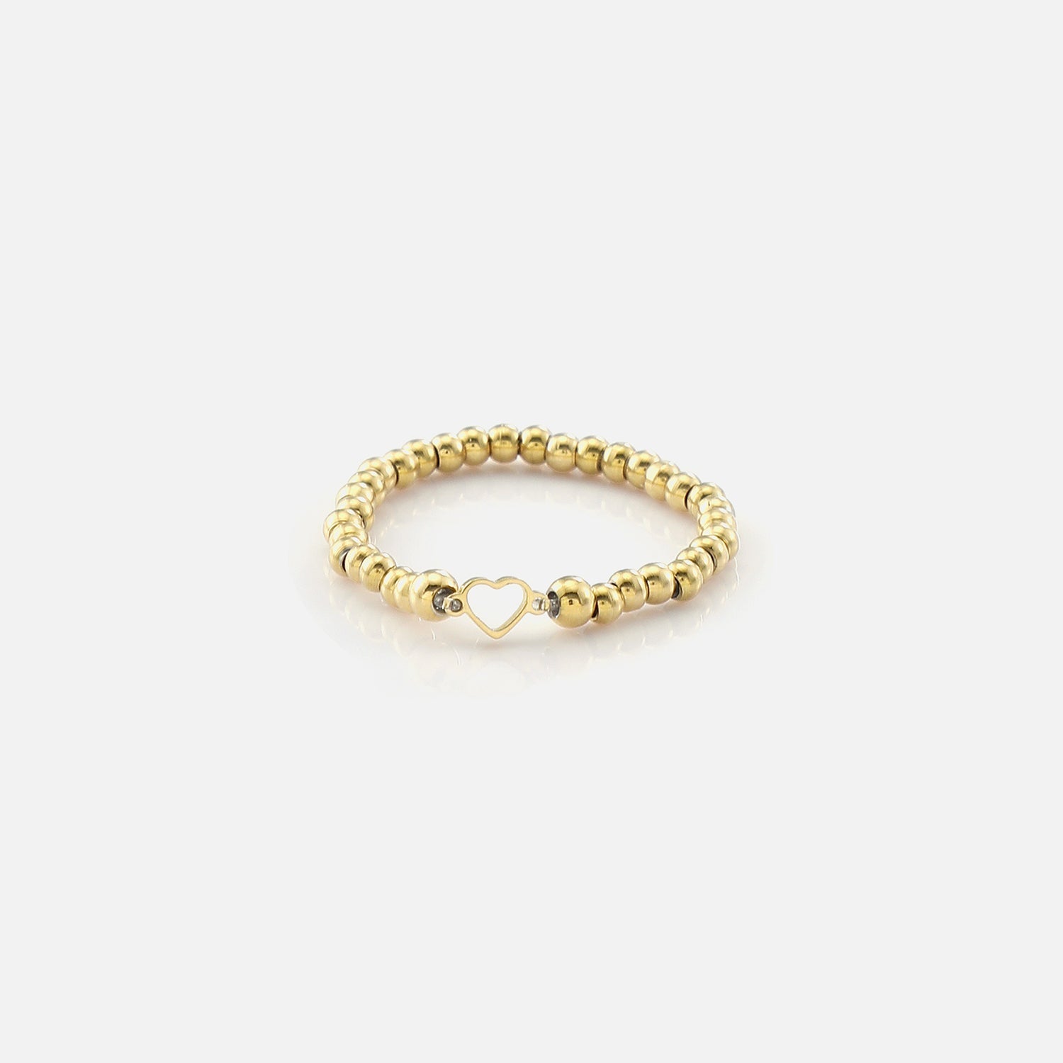 Ring balletjes hartje stretch goud - Desieradenconcurrent.nl
