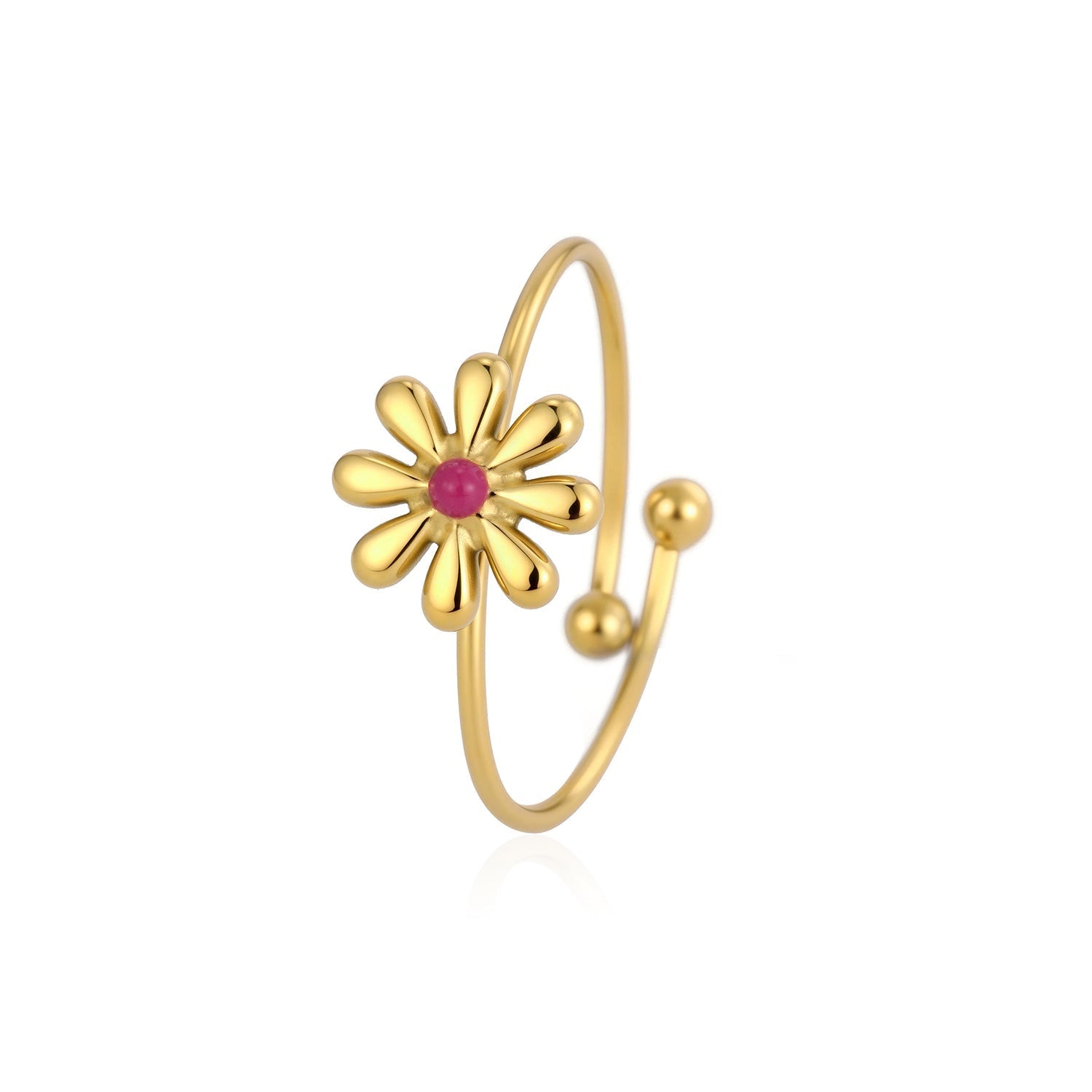Ring bloem met steentje goud - Desieradenconcurrent.nl