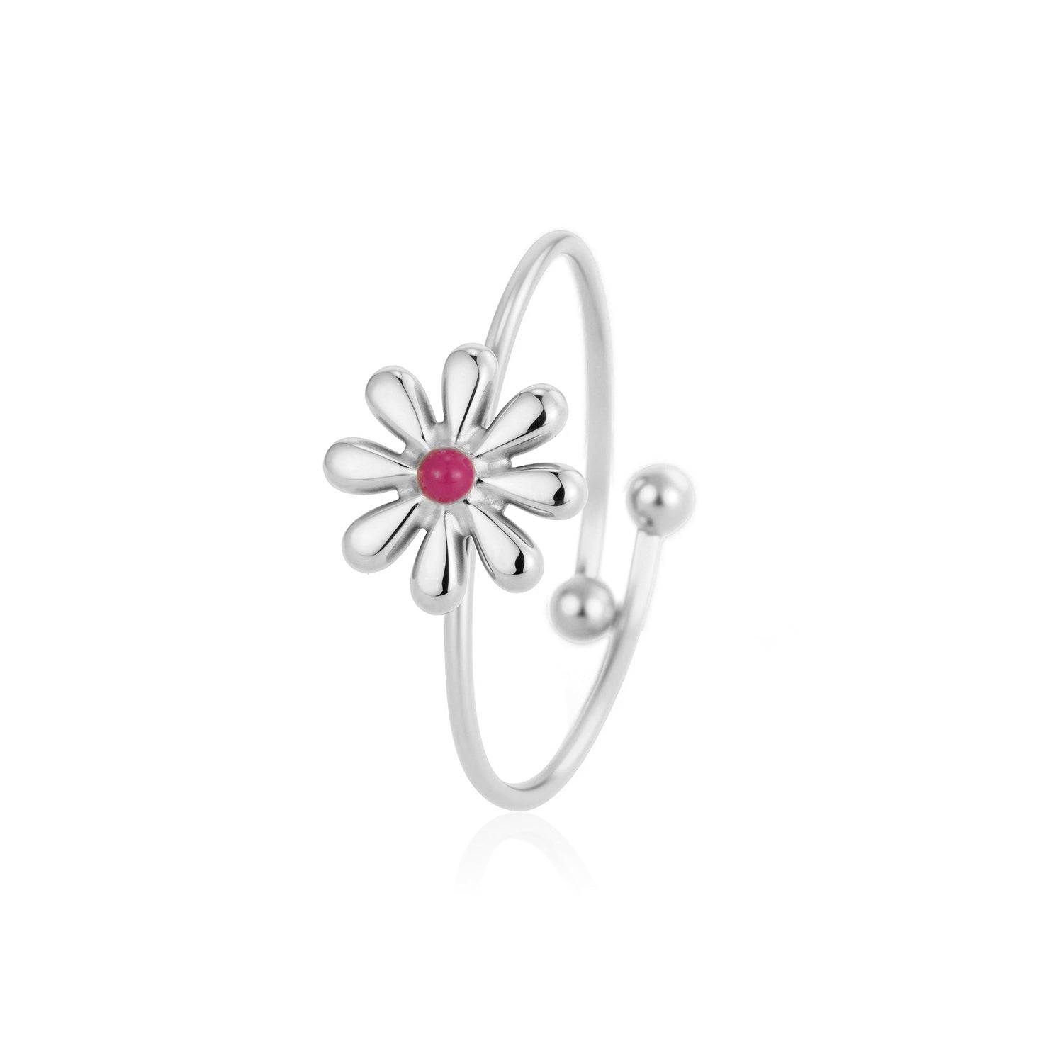 Ring bloem met steentje zilver - Desieradenconcurrent.nl
