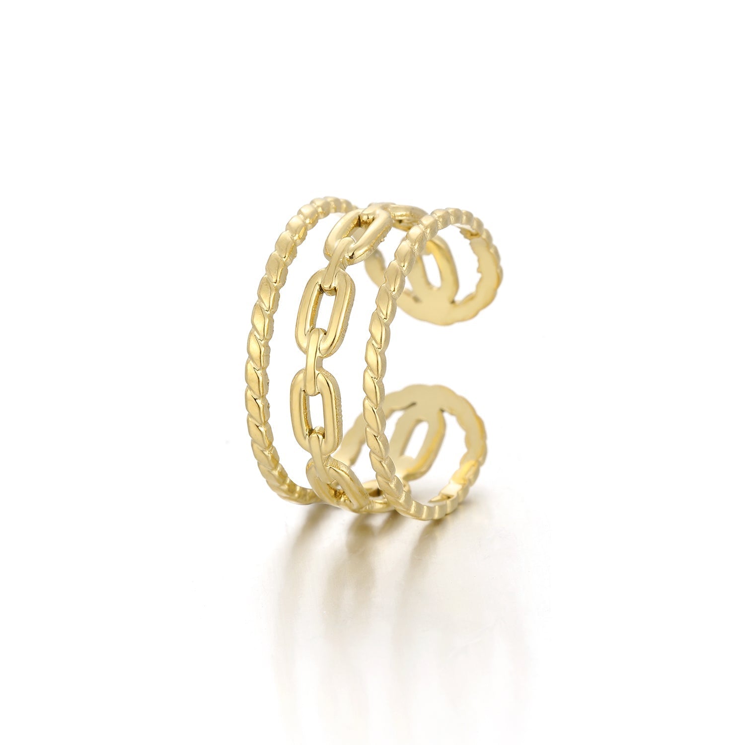 Ring drielaags schakel goud - Desieradenconcurrent.nl