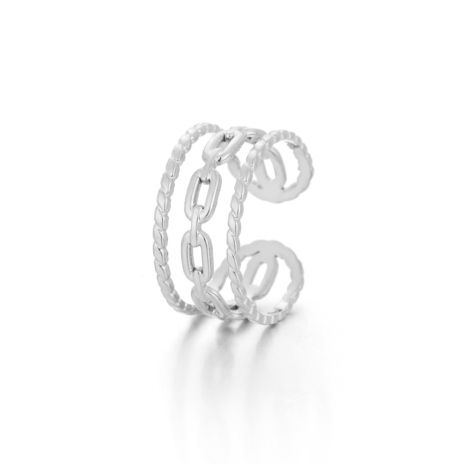 Ring drielaags schakel zilver - Desieradenconcurrent.nl