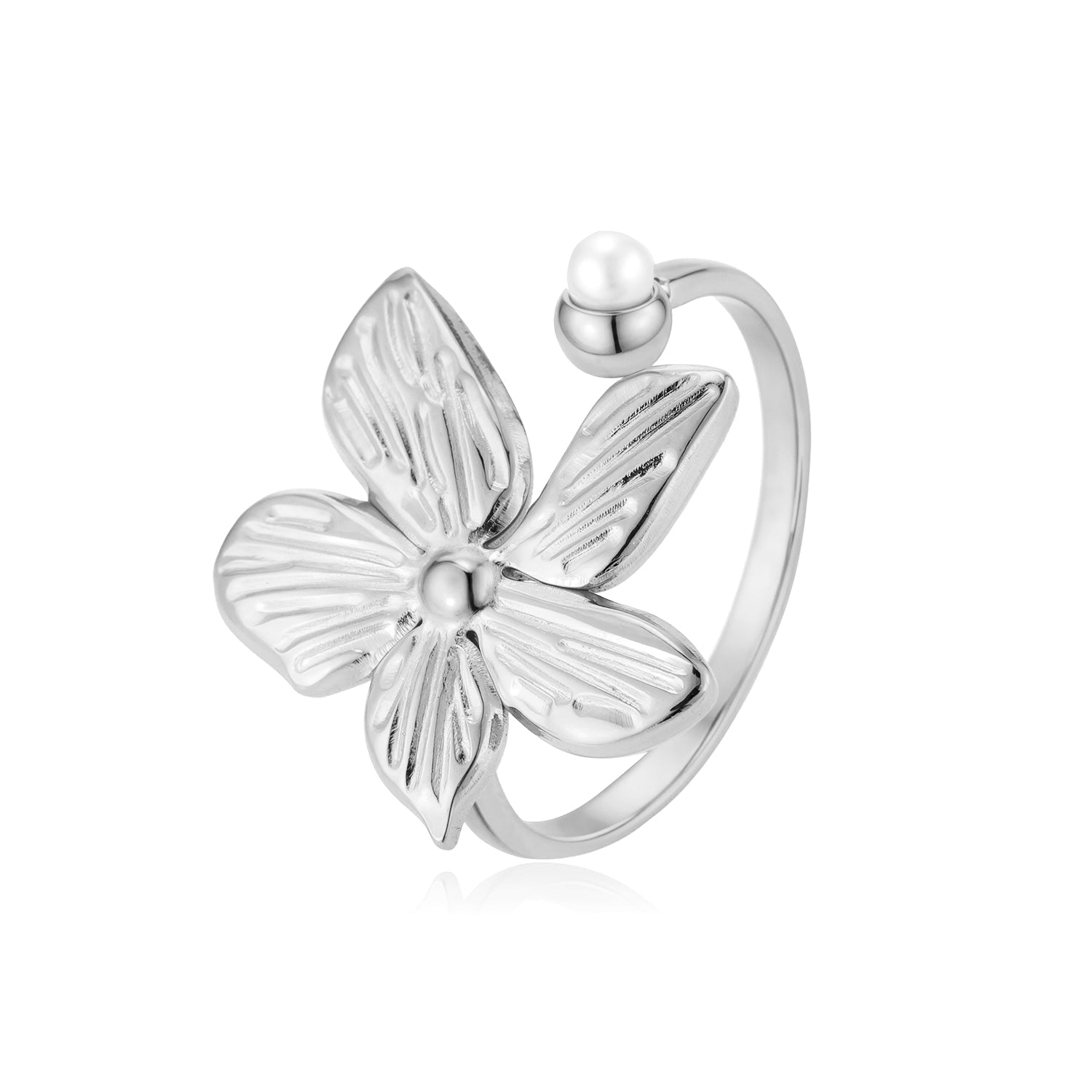 Ring fancy bloem parel zilver - Desieradenconcurrent.nl