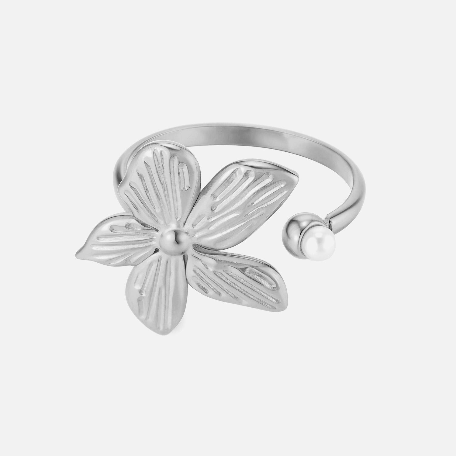 Ring fancy bloem parel zilver - Desieradenconcurrent.nl