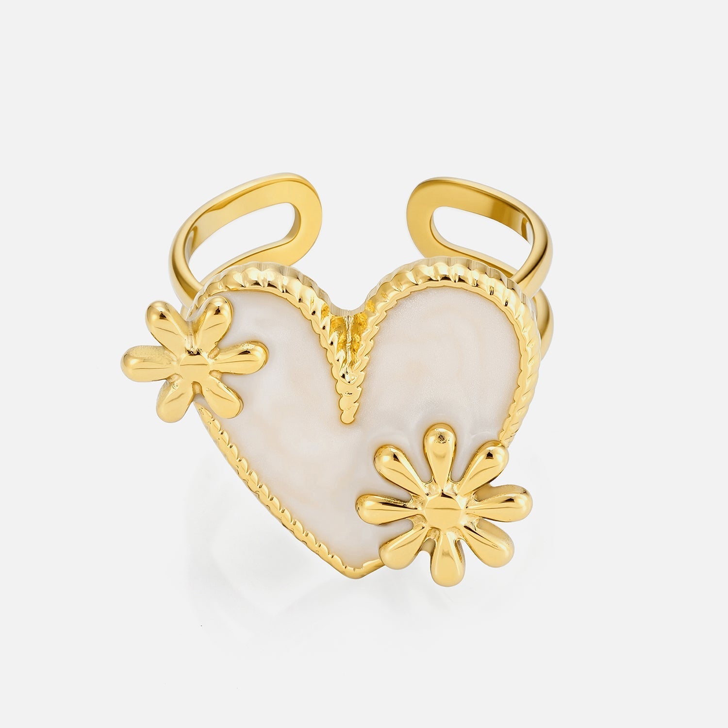 Ring parelmoer hart bloemen goud - Desieradenconcurrent.nl