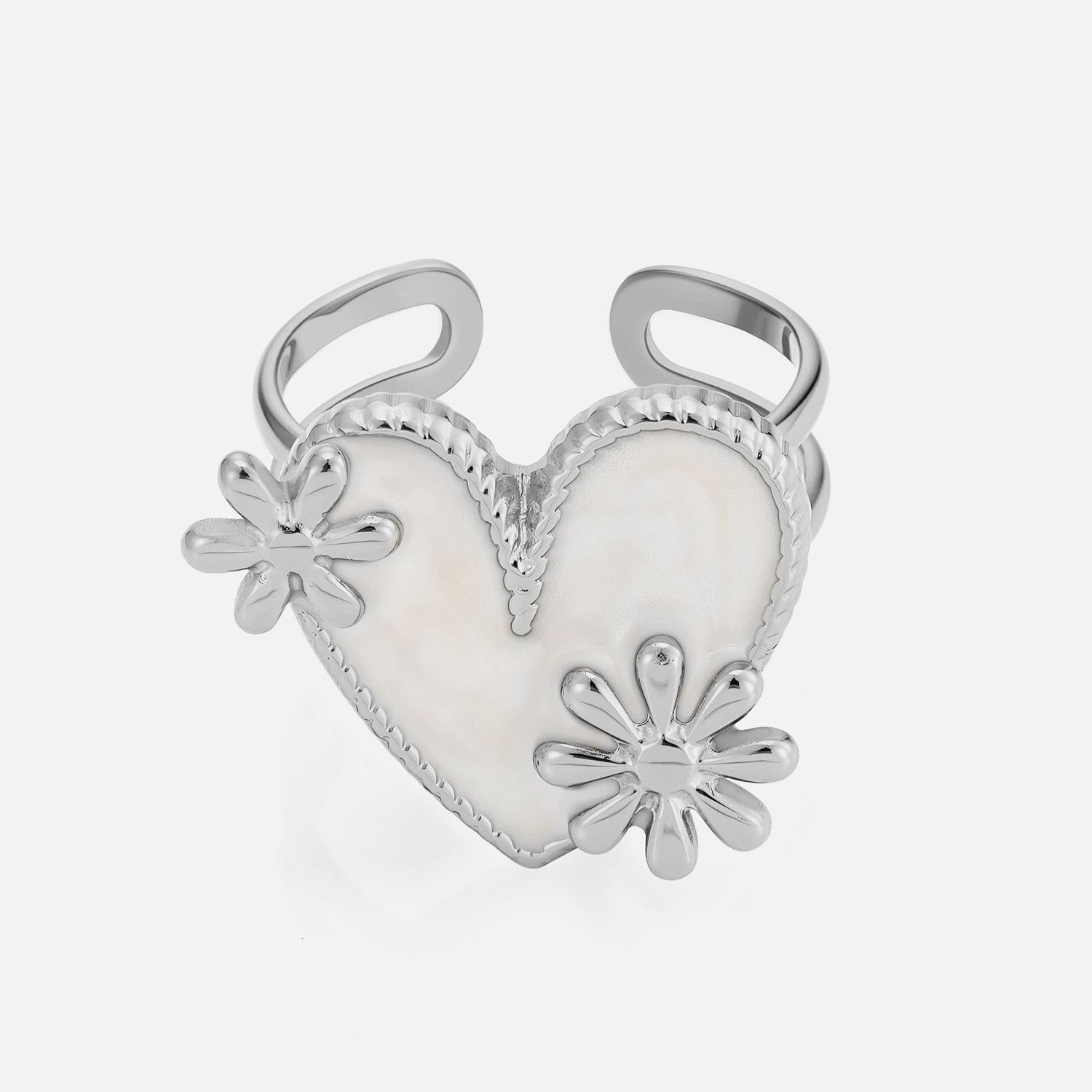 Ring parelmoer hart bloemen zilver - Desieradenconcurrent.nl