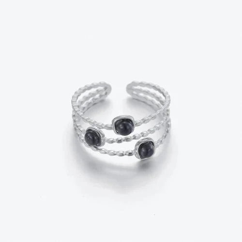 Ring three gems black zilver - Desieradenconcurrent.nl