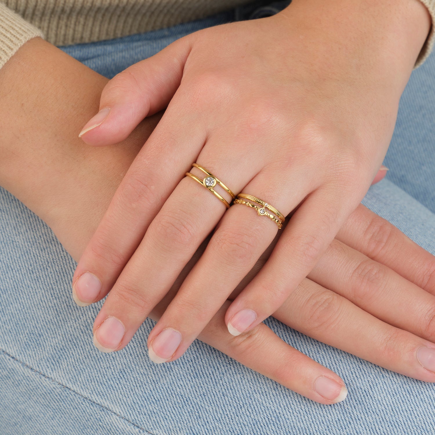 Ring tweelaags strass goud - Desieradenconcurrent.nl