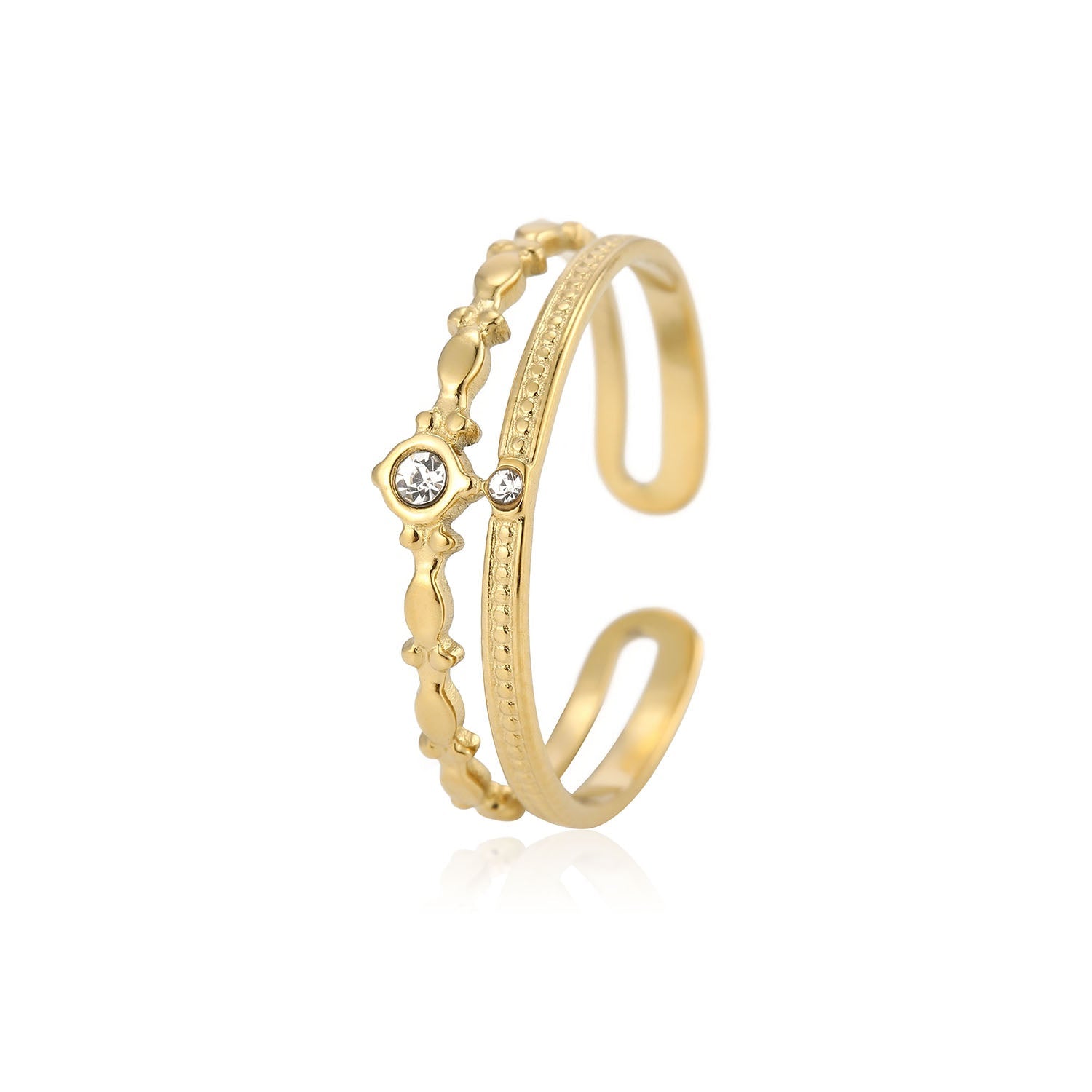 Ring tweelaags strass goud - Desieradenconcurrent.nl