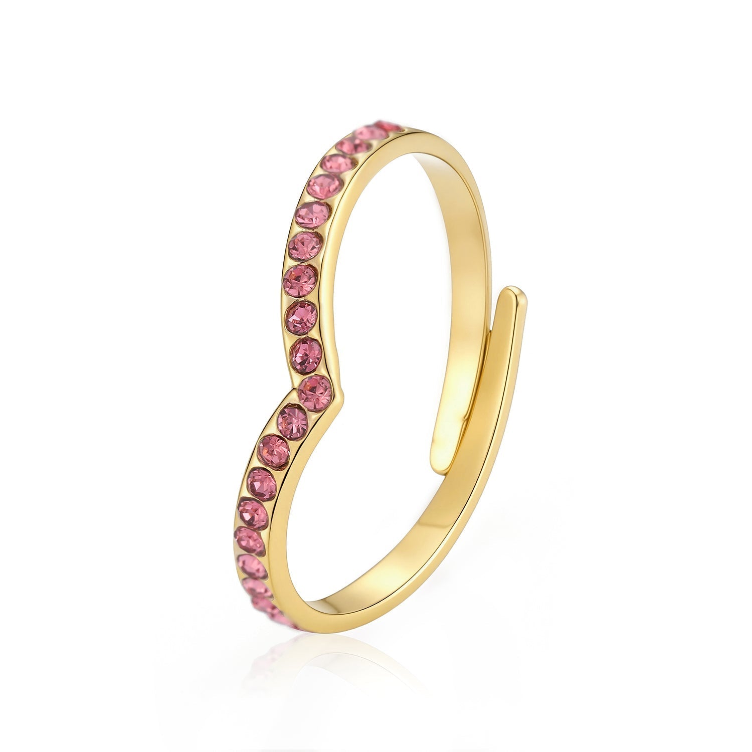 Ring V roze steentjes goud - Desieradenconcurrent.nl
