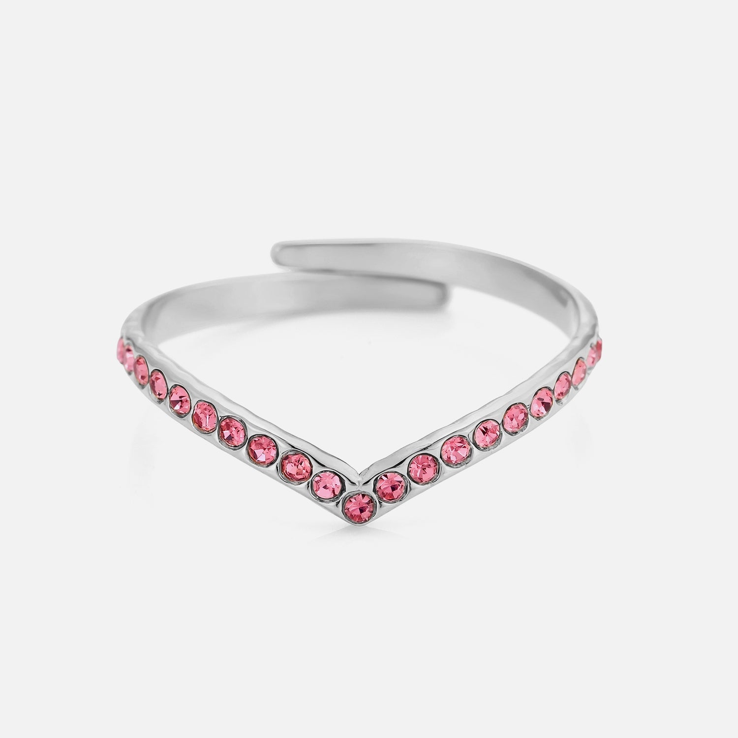 Ring V roze steentjes zilver - Desieradenconcurrent.nl