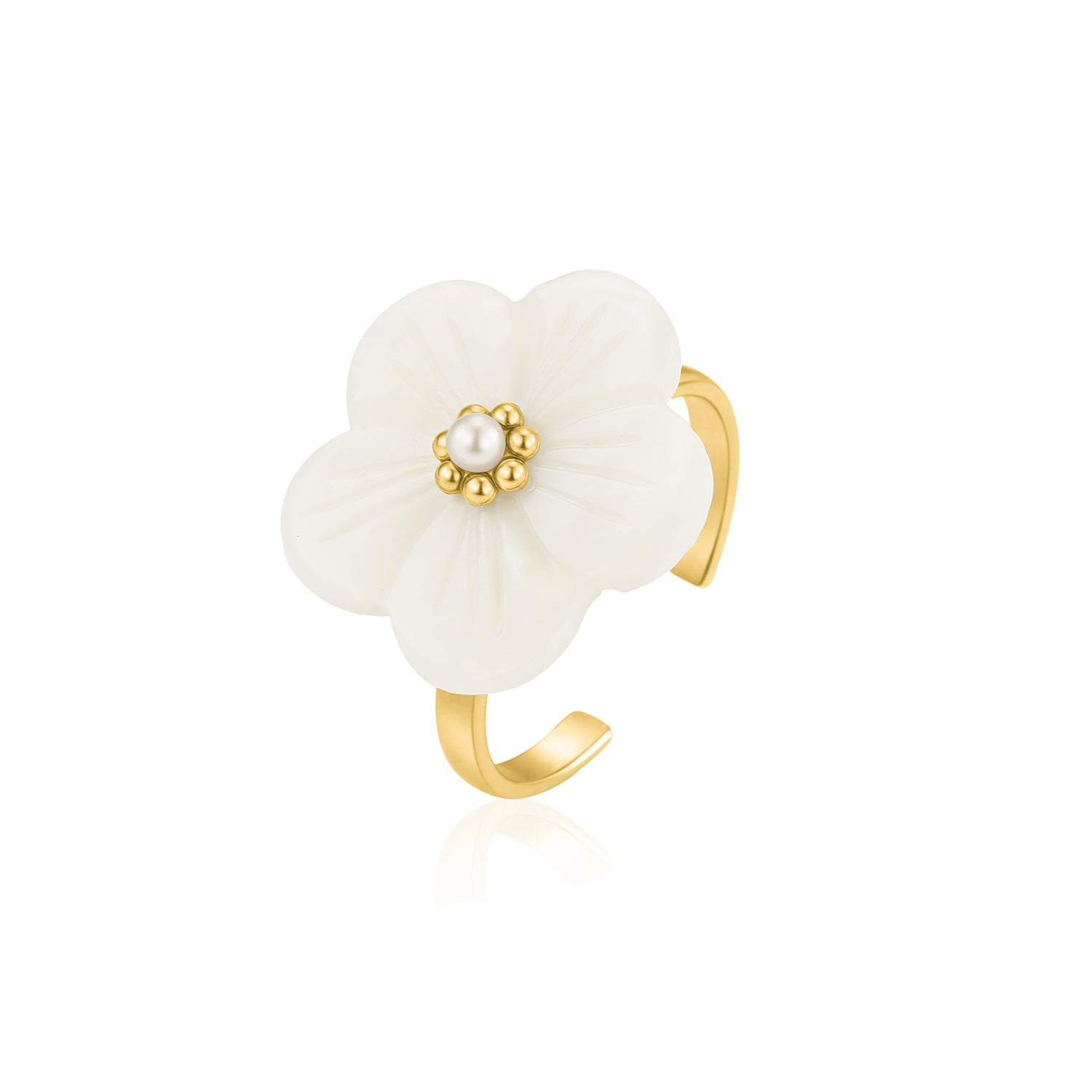 Ring witte bloem goud - Desieradenconcurrent.nl