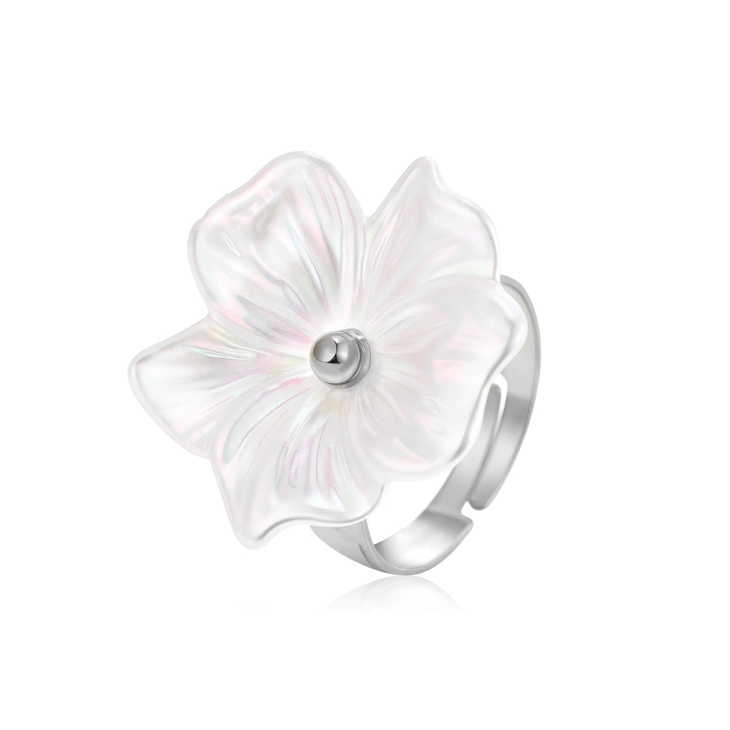 Ring witte bloem zilver - Desieradenconcurrent.nl