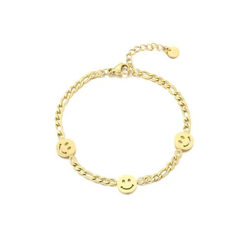 Schakelarmband smiley faces goud - Desieradenconcurrent.nl