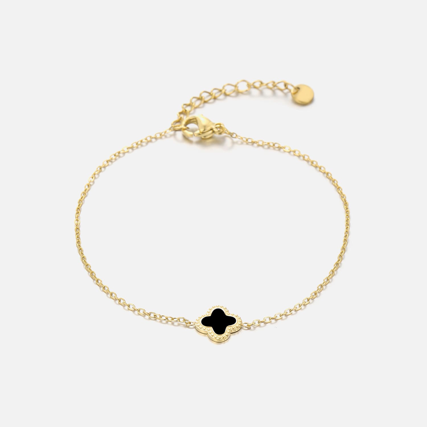 Single klaver armband goud/zwart - Desieradenconcurrent.nl