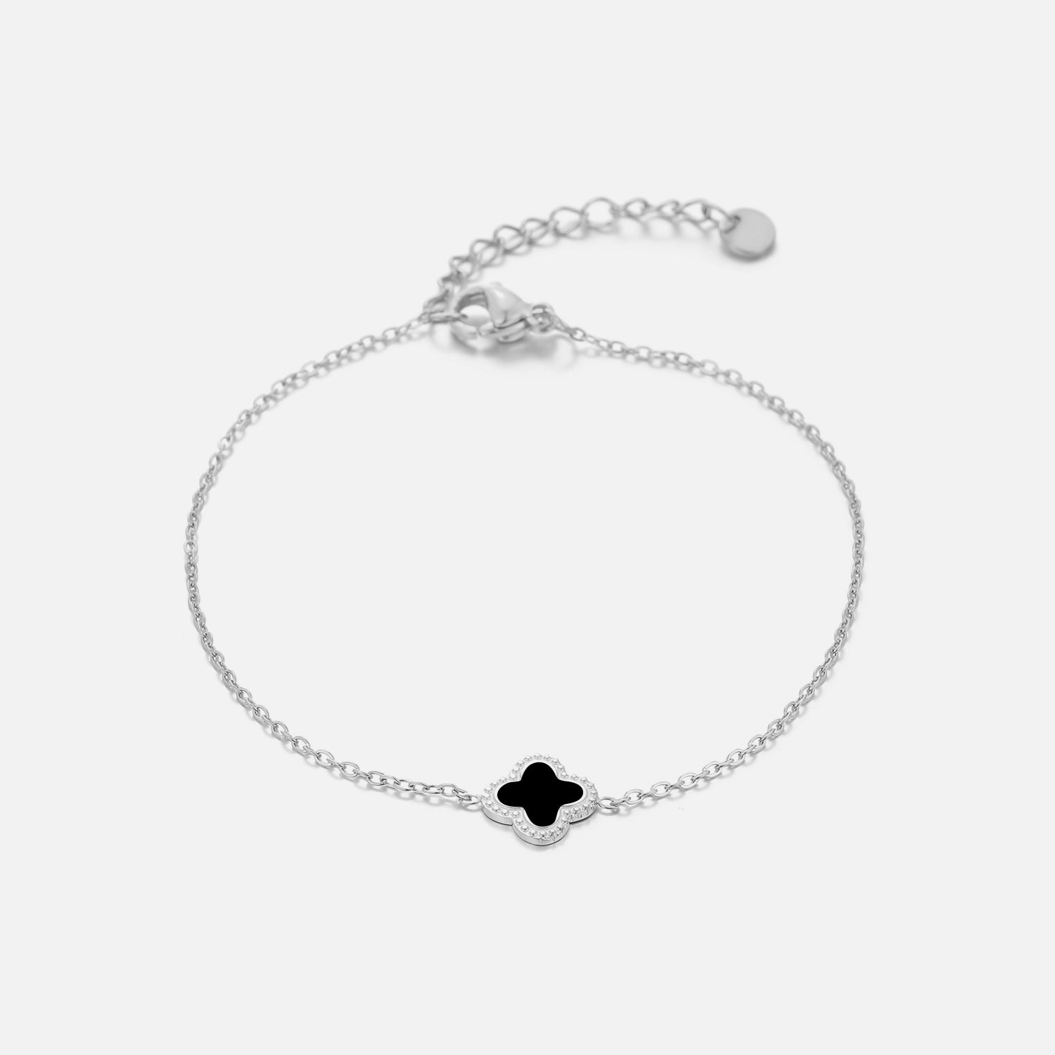 Single klaver armband zilver/zwart - Desieradenconcurrent.nl