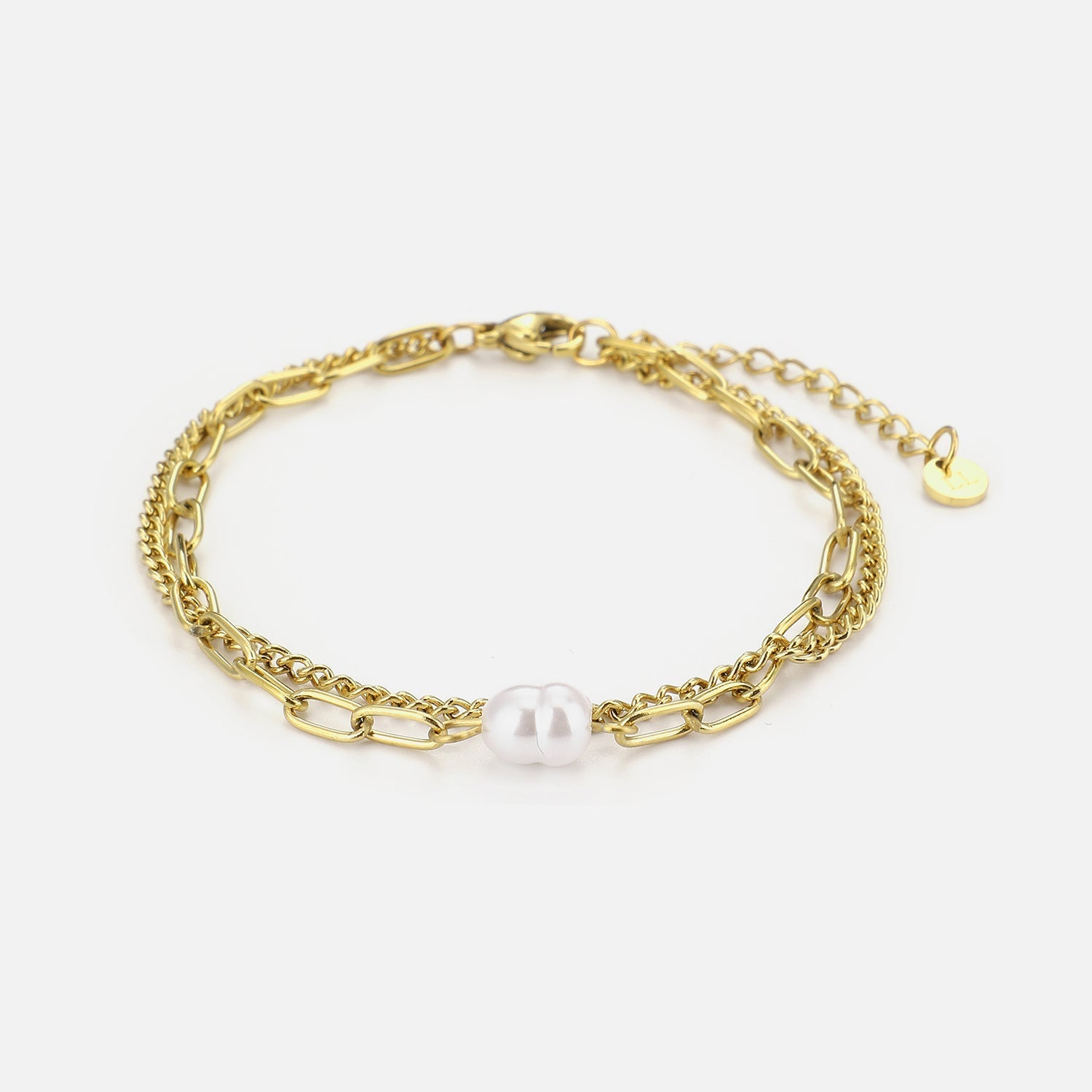 Tweelaags armband parel goud - Desieradenconcurrent.nl