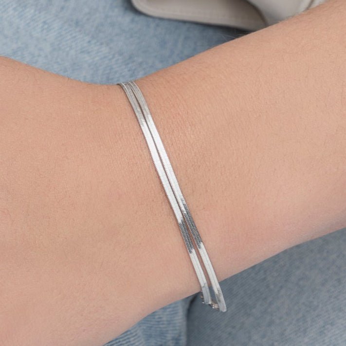 Tweelaags platte armband zilver - Desieradenconcurrent.nl